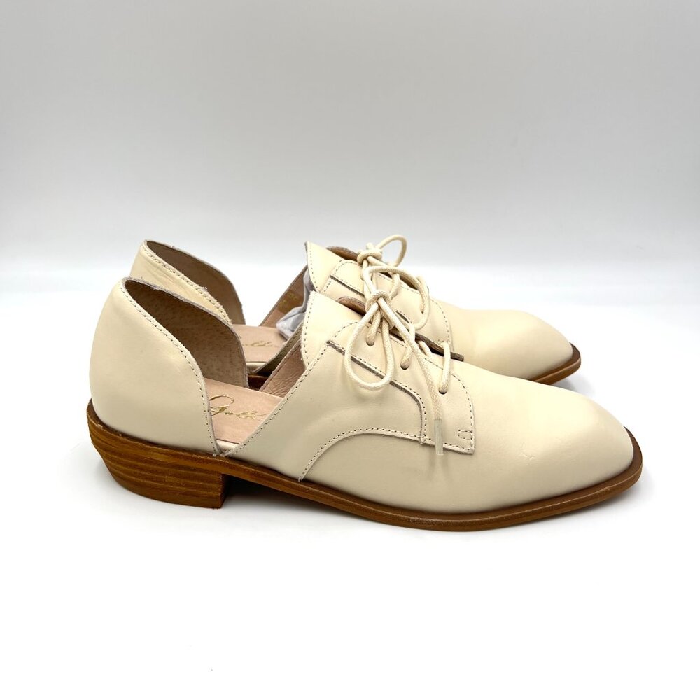 42 Gold Womens Size 7.5 Bone Cream Leather D'Orsay Oxfords Flats Loafers Shoes
